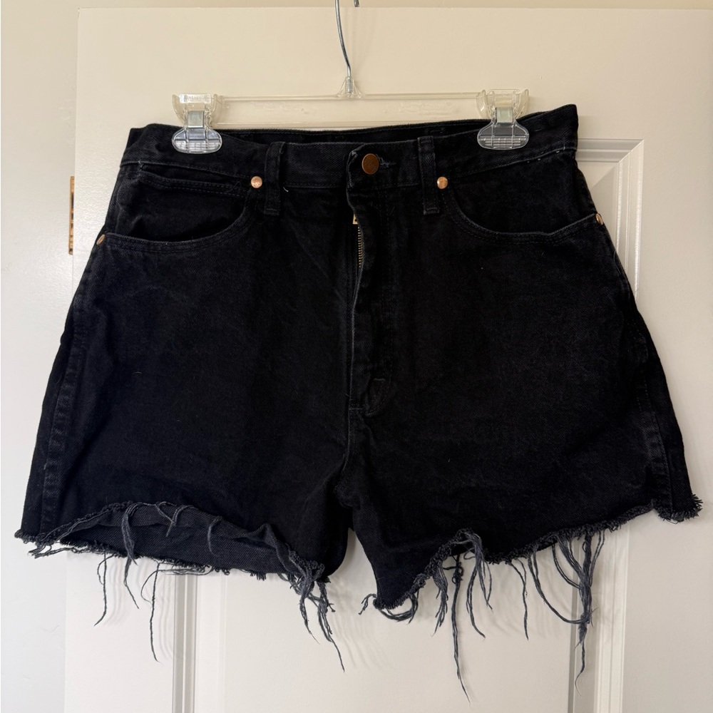 Black Distressed Denim Wrangler Shorts